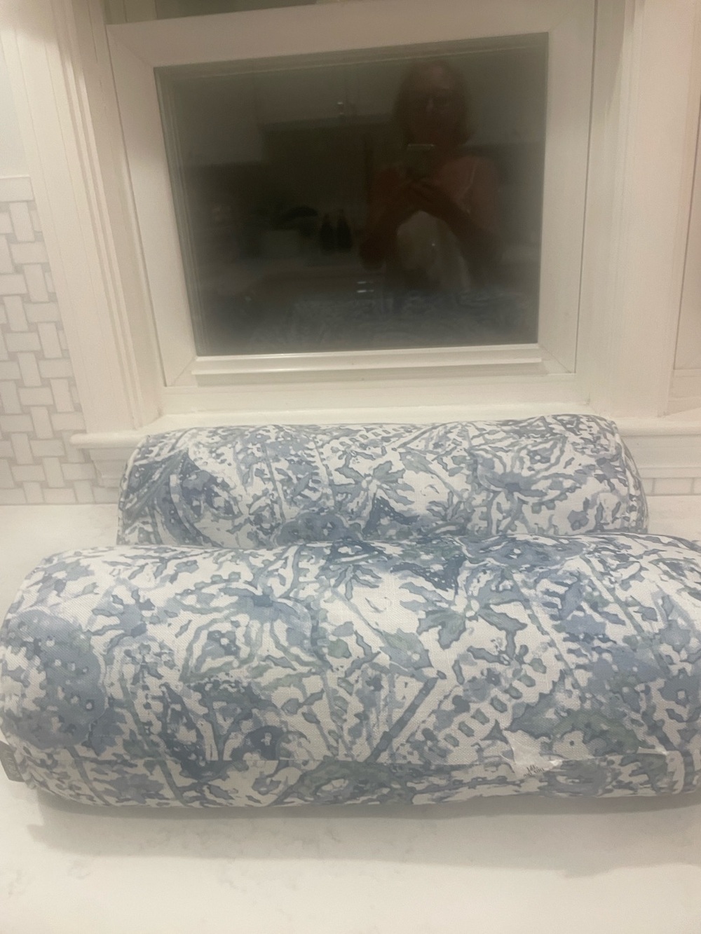 Lauren Ralph Lauren Blue and White Coral-Pattern Bolster Pillows